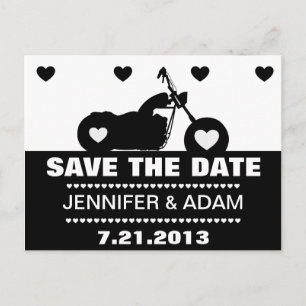Black & White Motorcycle Biker Save the Date Postc Announcement Postcard