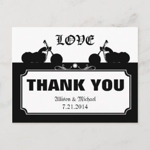 Black White Motorcycle Biker Silhouette Thank You Postcard