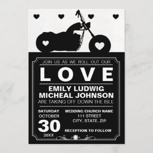 Black & White Motorcycle Biker Silhouette Wedding Invitation