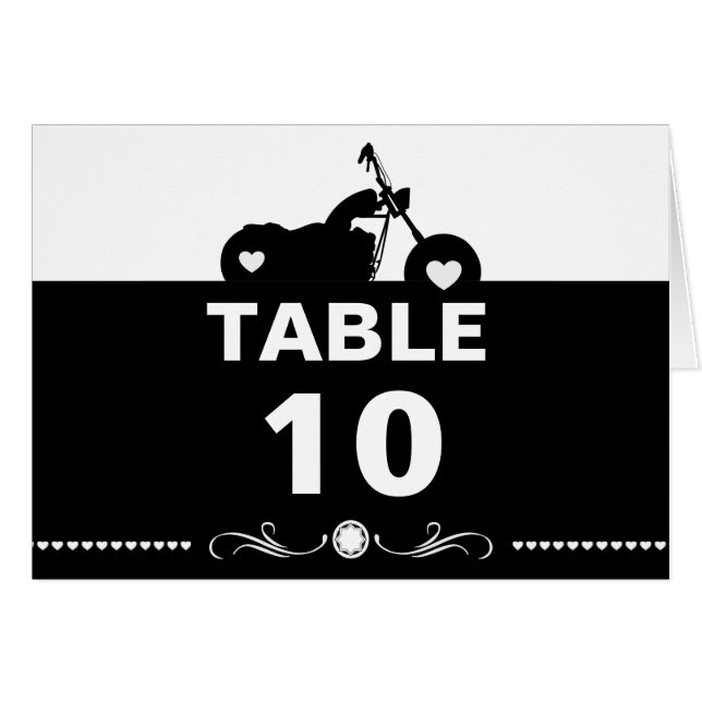 Black & White Motorcycle Biker table Number Cards (Front Horizontal)