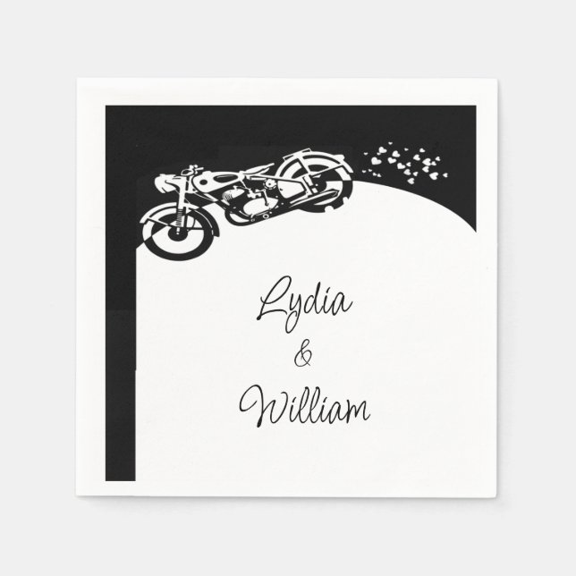 Black White Motorcycle Custom Wedding  Napkin (Front)