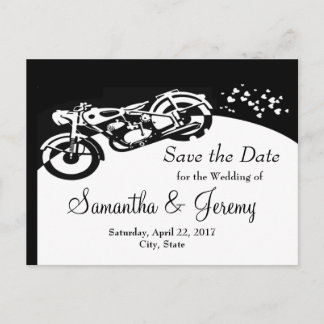 Black White Motorcycle Custom Wedding Save Date Announcement Postcard