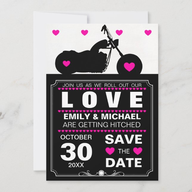 Black & White Motorcycle Silhouette Save the Date (Front)