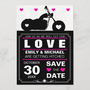 Black & White Motorcycle Silhouette Save the Date Invitation