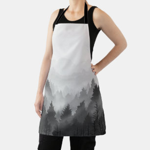 Black & White Mountain Forest Landscape Minimalist Apron