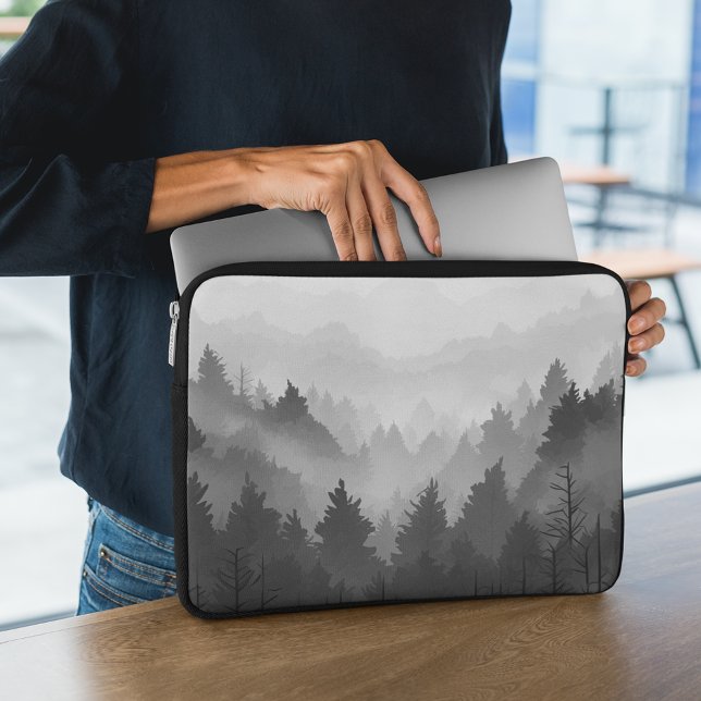 Black & White Mountain Forest Landscape Minimalist Laptop Sleeve (Creator Uploaded)