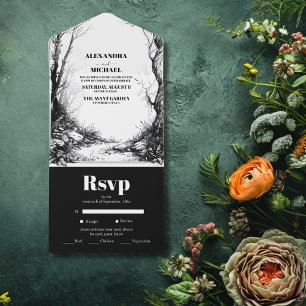 Black White Mountain Forest  Wedding All In One Invitation