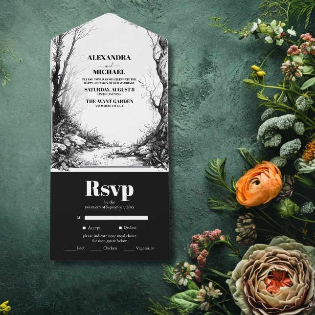 Black White Mountain Forest  Wedding All In One Invitation (Creator Uploaded)