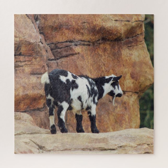 Black & White Mountain Goat on Rocks Jigsaw Puzzle (Vertical)