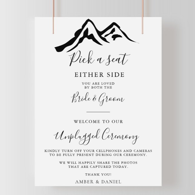 Black White Mountain Wedding Unplugged Ceremony  Poster (Creator Uploaded)