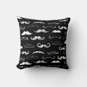 Black & White Moustache Seamless Repeat Background Cushion