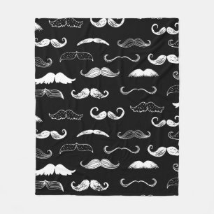 Black & White Moustache Seamless Repeat Background Fleece Blanket