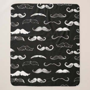 Black & White Moustache Seamless Repeat Background Sherpa Blanket