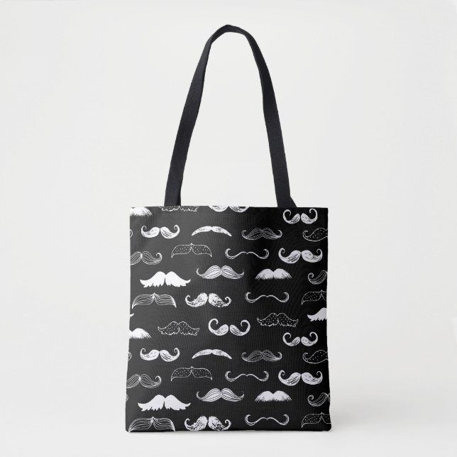 Black & White Moustache Seamless Repeat Background Tote Bag (Front)