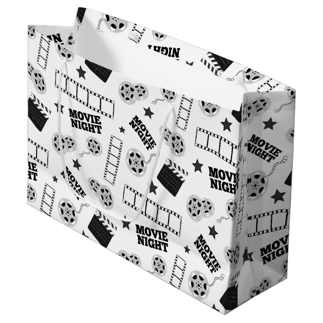 Black white movie night party large gift bag (Front Angled)