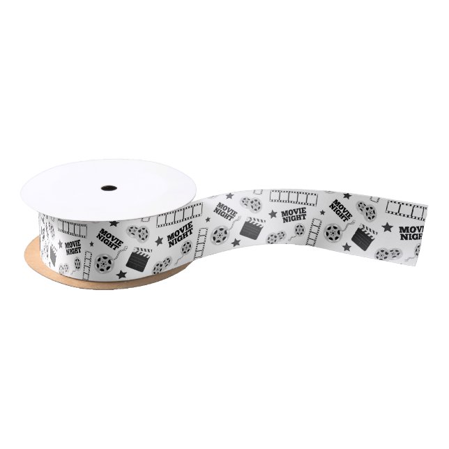 Black white movie night party satin ribbon (Spool)