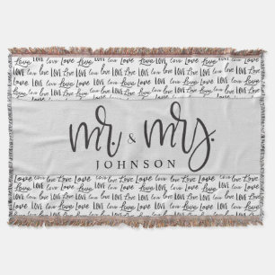 Black White Mr and Mrs Married love wedding gift  Throw Blanket