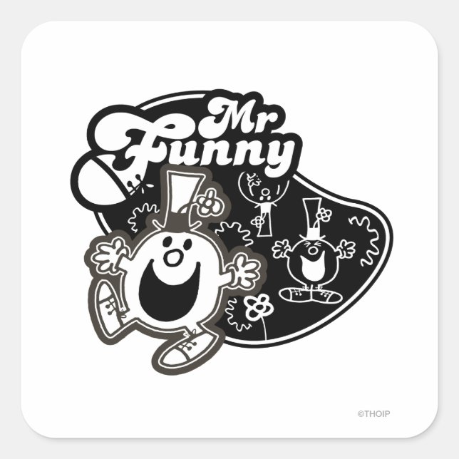 Black & White Mr. Funny Square Sticker (Front)