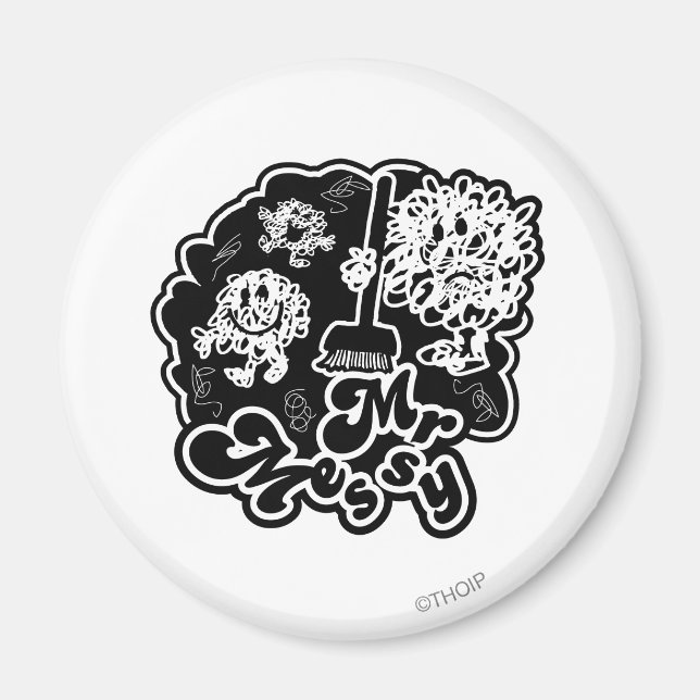 Black & White Mr. Messy Cleaning Magnet (Front)