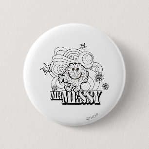 Black & White Mr. Messy   Stars & Swirls 6 Cm Round Badge