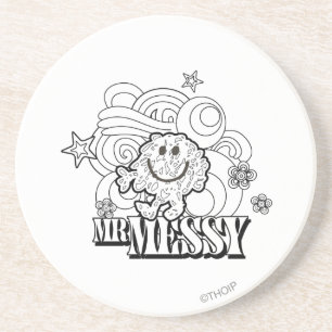 Black & White Mr. Messy Stars & Swirls Coaster