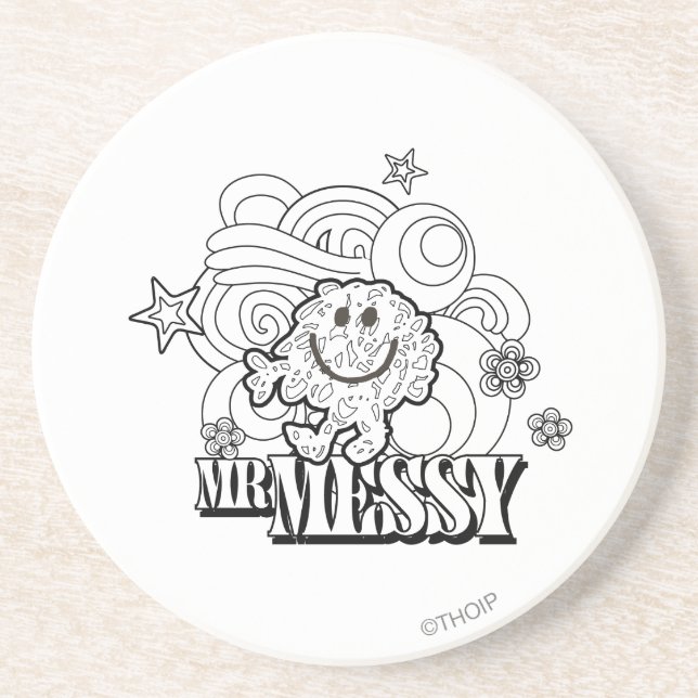 Black & White Mr. Messy | Stars & Swirls Coaster (Front)