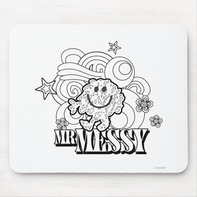 Black & White Mr. Messy | Stars & Swirls Mouse Pad (Front)