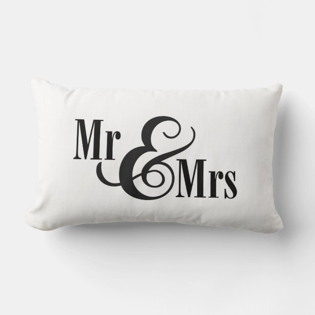 Black & White "Mr & Mrs" pillow, personalised Lumbar Cushion (Front)