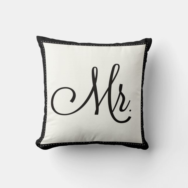 Black & White "Mr." pillow, personalised on back Cushion (Front)