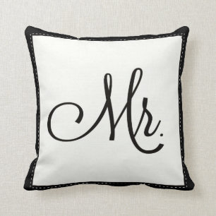 Black & White "Mr." pillow, personalised on back Cushion