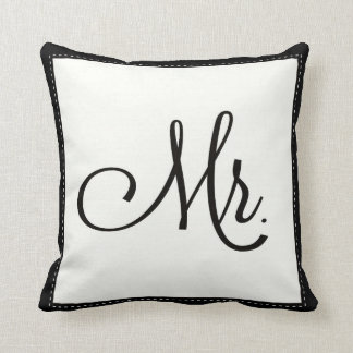 Black & White "Mr." pillow, personalised on back Cushion