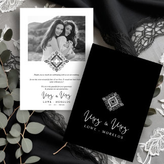 Black & White Mrs & Mrs Ornamental Flourish LGBT Thank You Card