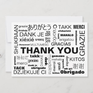 Black White MultilingualTypography Flat Thank You Card