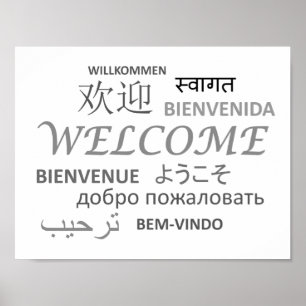 Black & White Multiple Language Welcome Poster