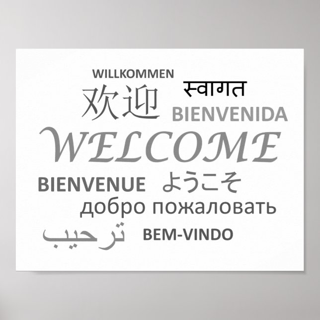 Black & White Multiple Language Welcome Poster (Front)