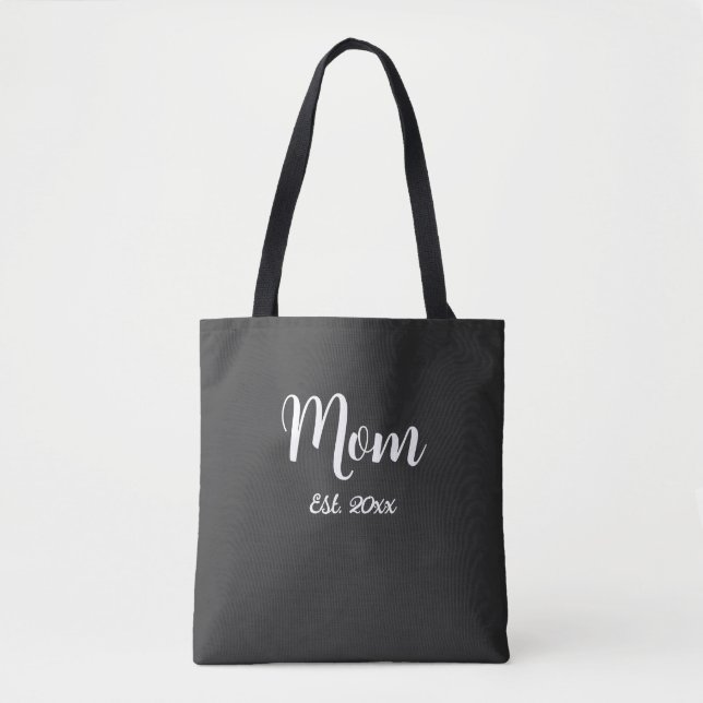 Black White Mum Established Year New Mum Gift Tote (Front)