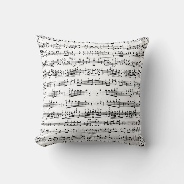 Black & White Music Notes Decorative Throw Pillow (Front)