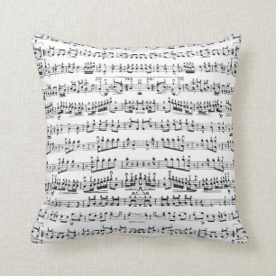 Black & White Music Notes Decorative Throw Pillow