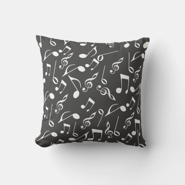 Black & White Music Notes Decorative Throw Pillow (Front)