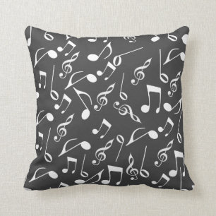 Black & White Music Notes Decorative Throw Pillow
