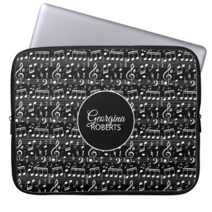 Black-White Music Notes Pattern and Customisation Laptop Sleeve