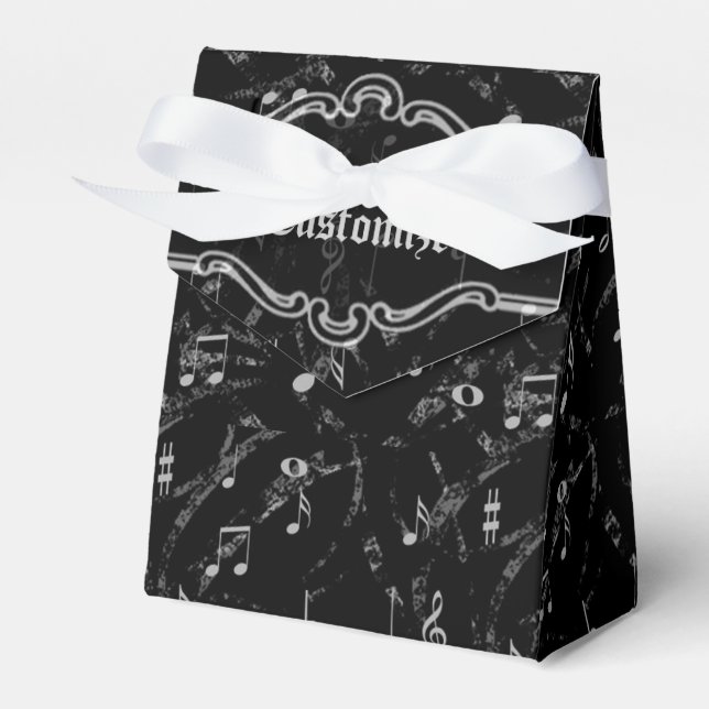 Black & White Music Notes Pattern Tent Favour Box (Front Side)