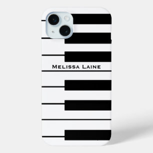 black & white music piano keyboard iPhone 15 mini case
