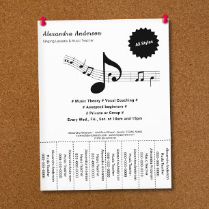 Black & White Music Teacher Tear Off Strips Flyer