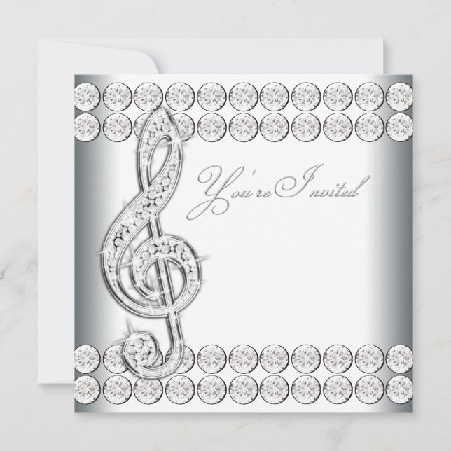 Black White Music Treble Clef Recital Invitation (Front)
