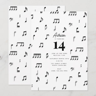 Black & White Musical Notes Symbol Birthday Party Invitation