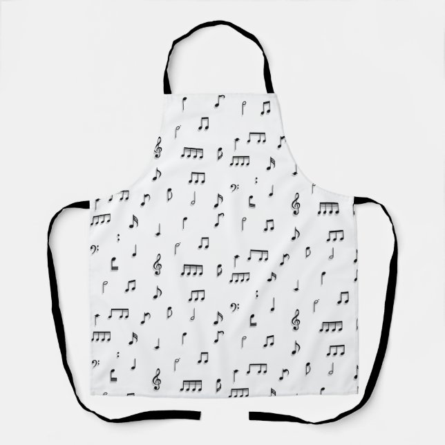 Black & White Musical Notes Symbol Pattern Apron (Front)