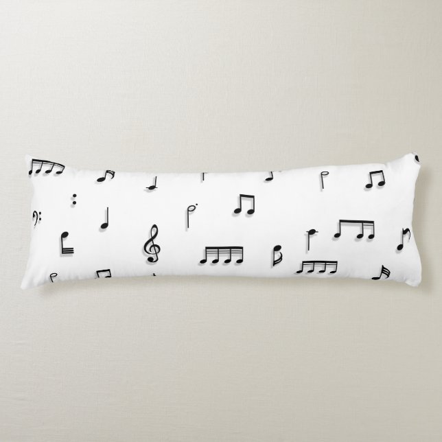 Black & White Musical Notes Symbol Pattern Body Cushion (Front)
