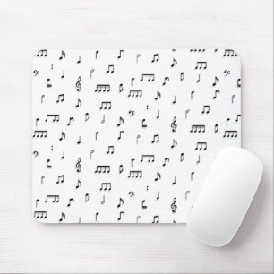 Black & White Musical Notes Symbol Pattern Mouse Pad