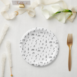 Black & White Musical Notes Symbol Pattern Paper Plate